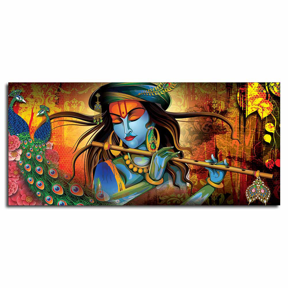 Lord Krishna Playing Flute Premium Canvas Wall Painting