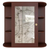 Premium Wooden Bathroom Cabinet Mirror with 10 Spacious Shelves with Brown Finish