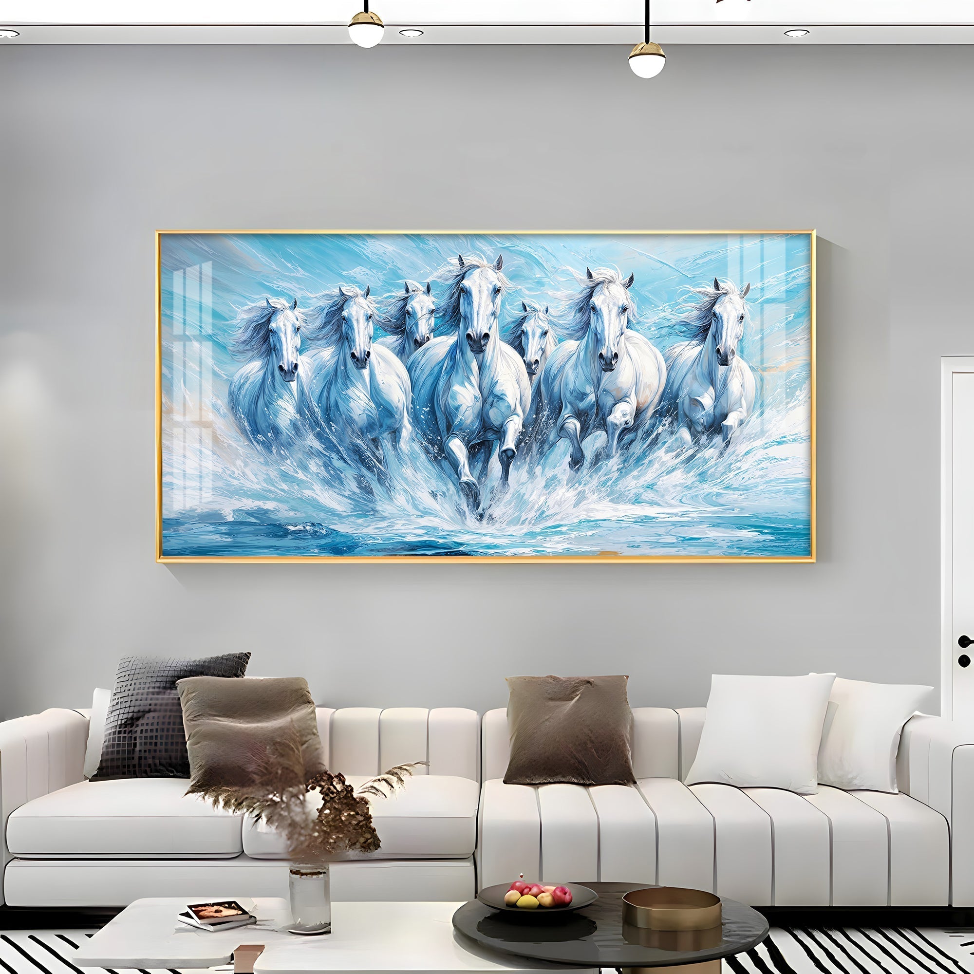 Galloping Horses Acrylic Wall Painting – Luxury Horse Wall Art for Living Room