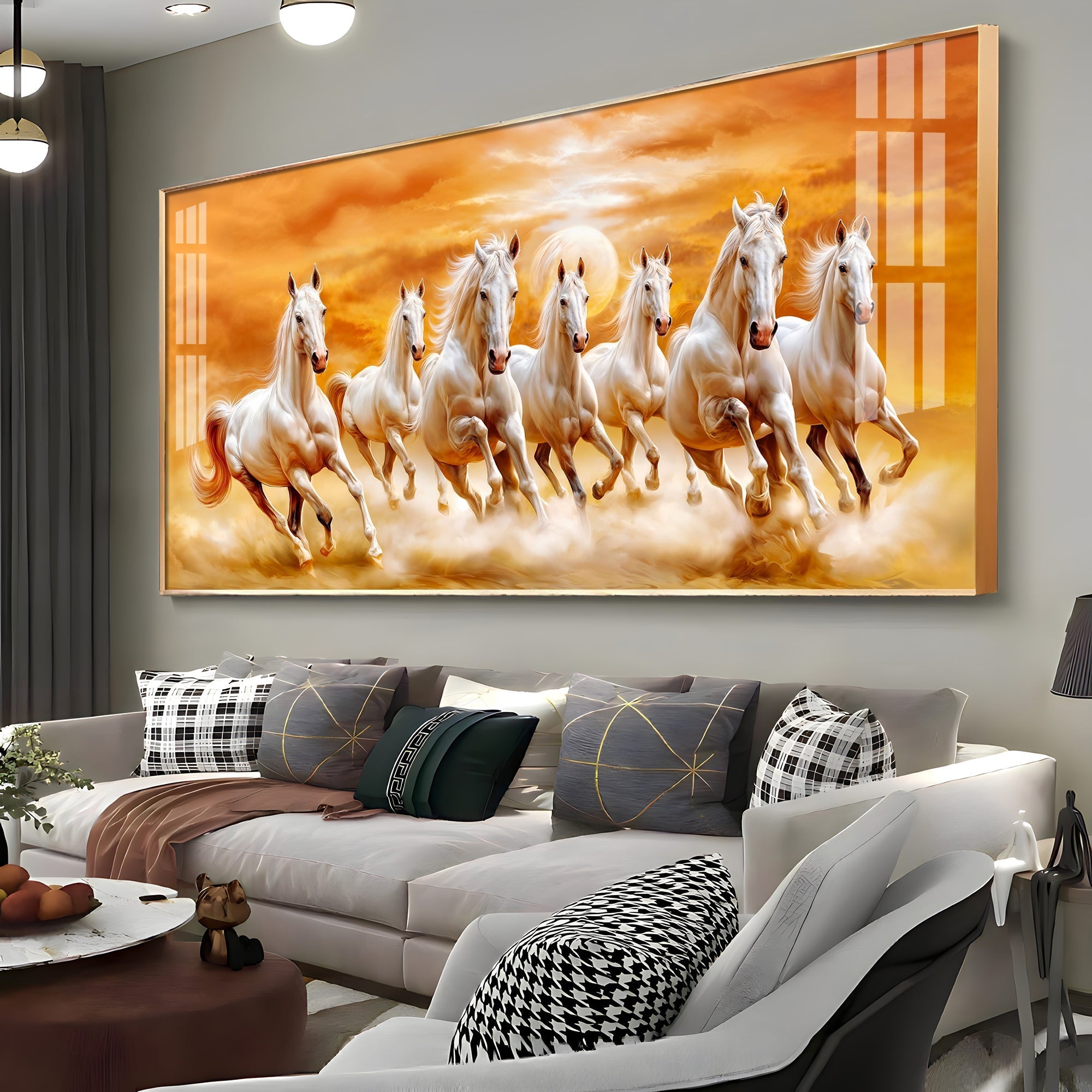 Graceful Vastu 7 Running Horse Acrylic Wall Painting – Calm Horse Canvas Wall Art