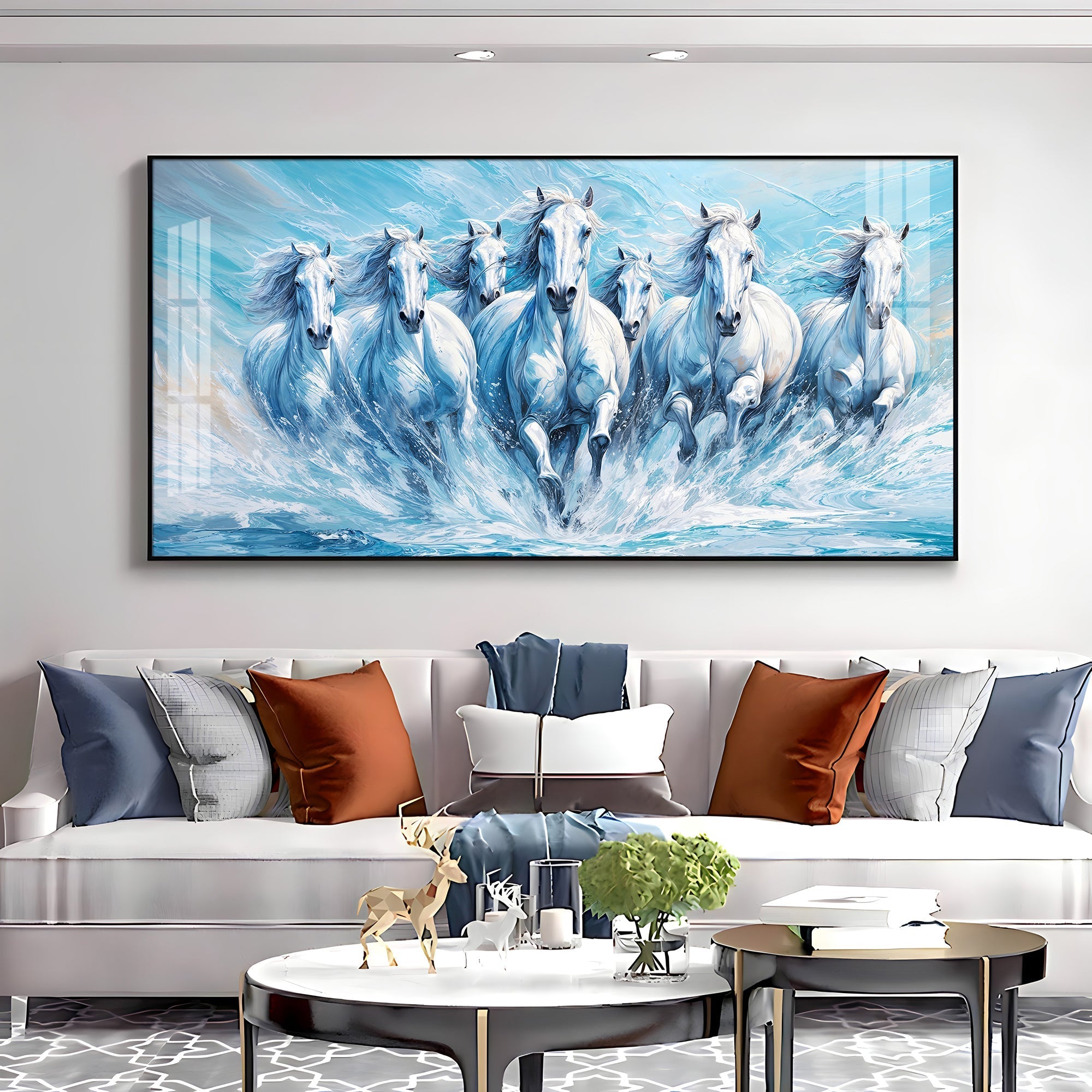 Galloping Horses Acrylic Wall Painting – Luxury Horse Wall Art for Living Room
