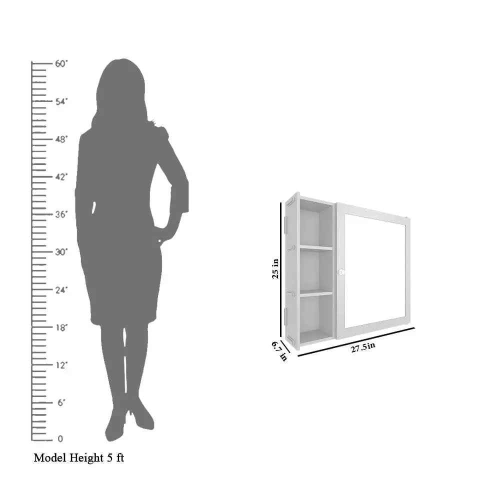 Minimal Design Wooden Bathroom Cabinet Mirror with 5 Spacious Shelves with White Finish