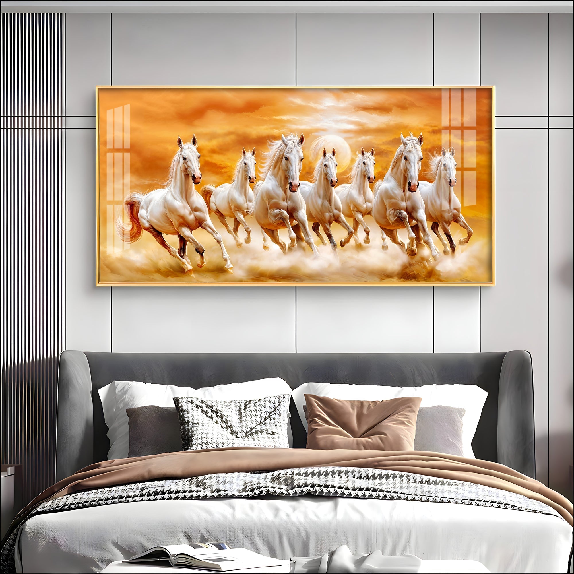 Graceful Vastu 7 Running Horse Acrylic Wall Painting – Calm Horse Canvas Wall Art