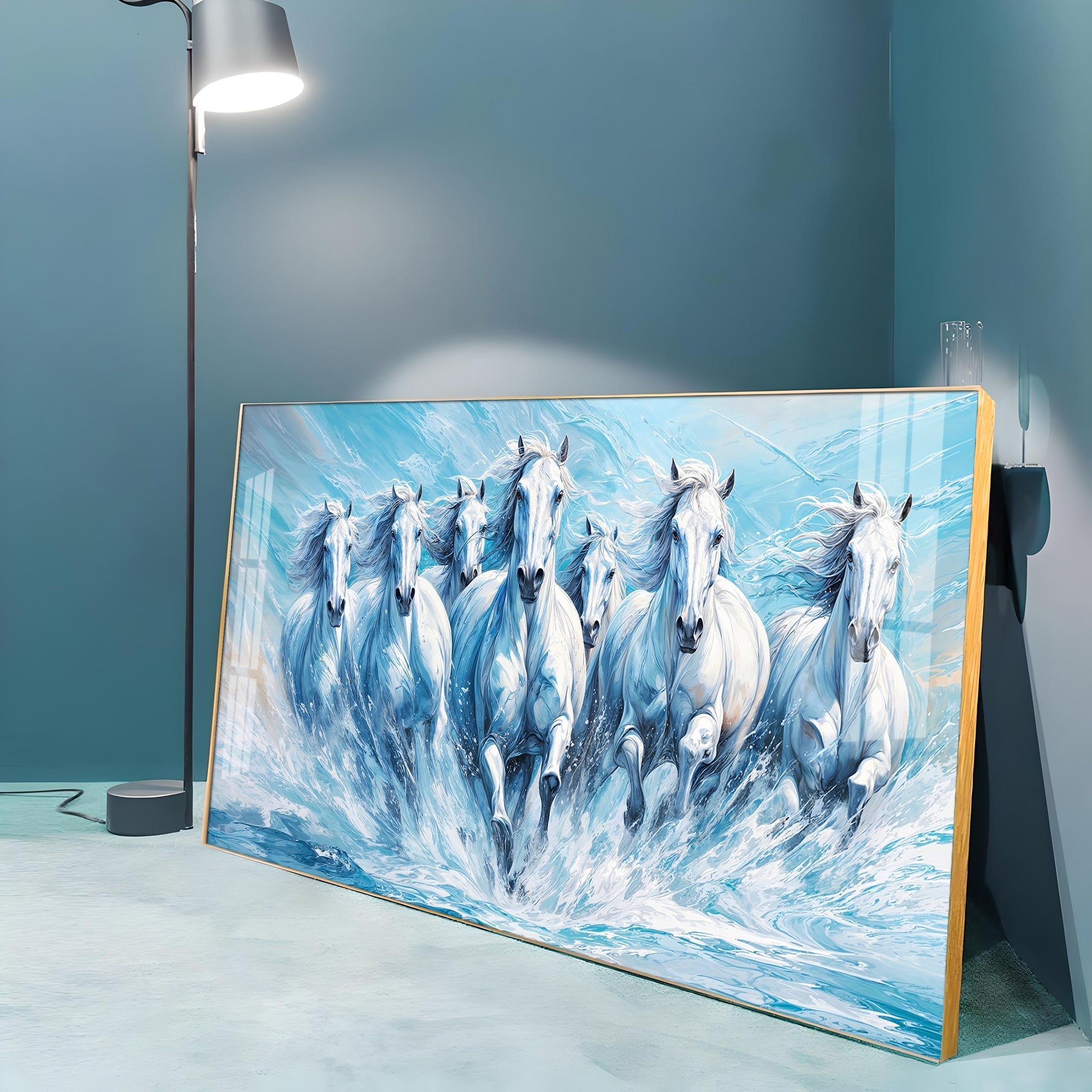 Galloping Horses Acrylic Wall Painting – Luxury Horse Wall Art for Living Room