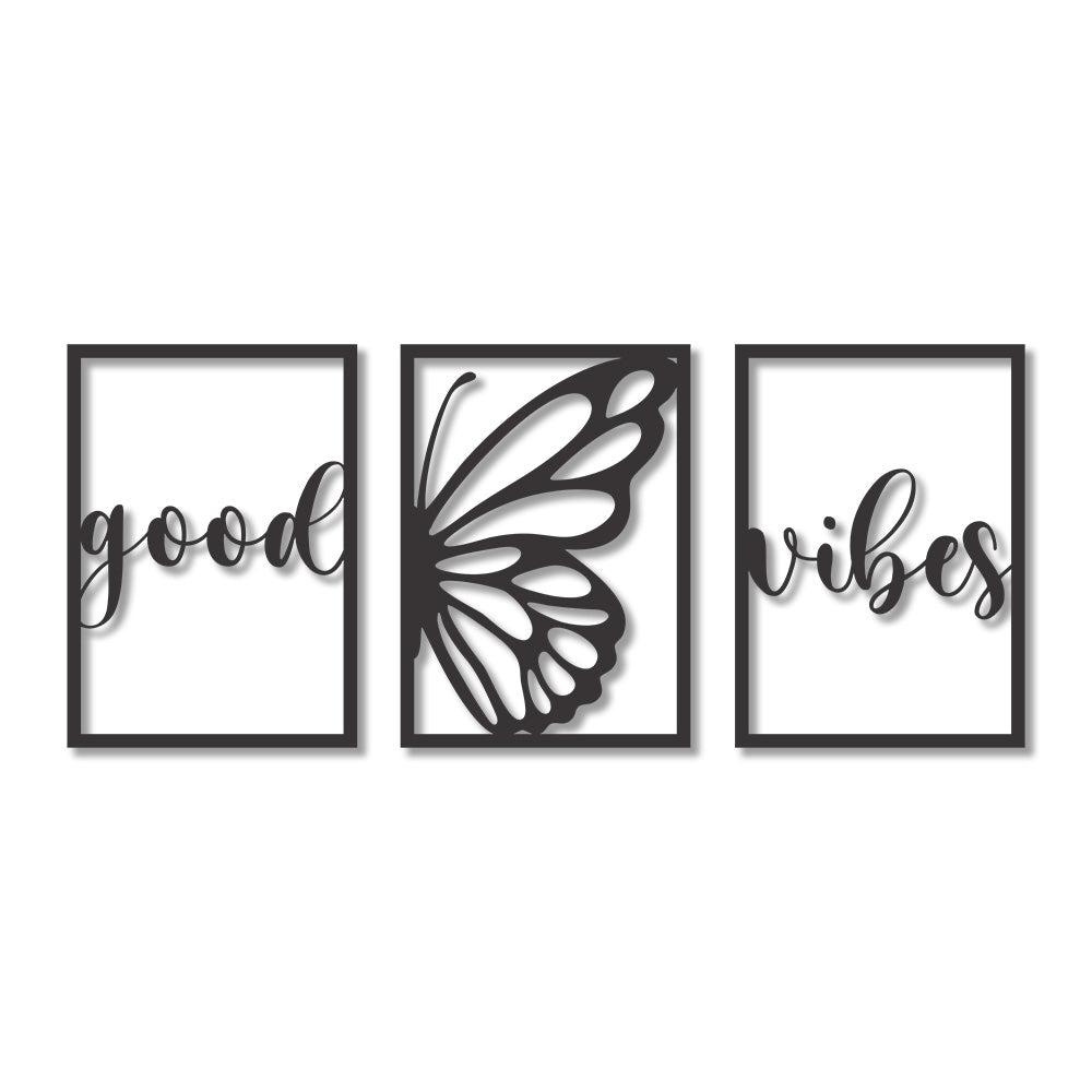 Set of 3 Pcs Good Vibes Wooden Wall Decor