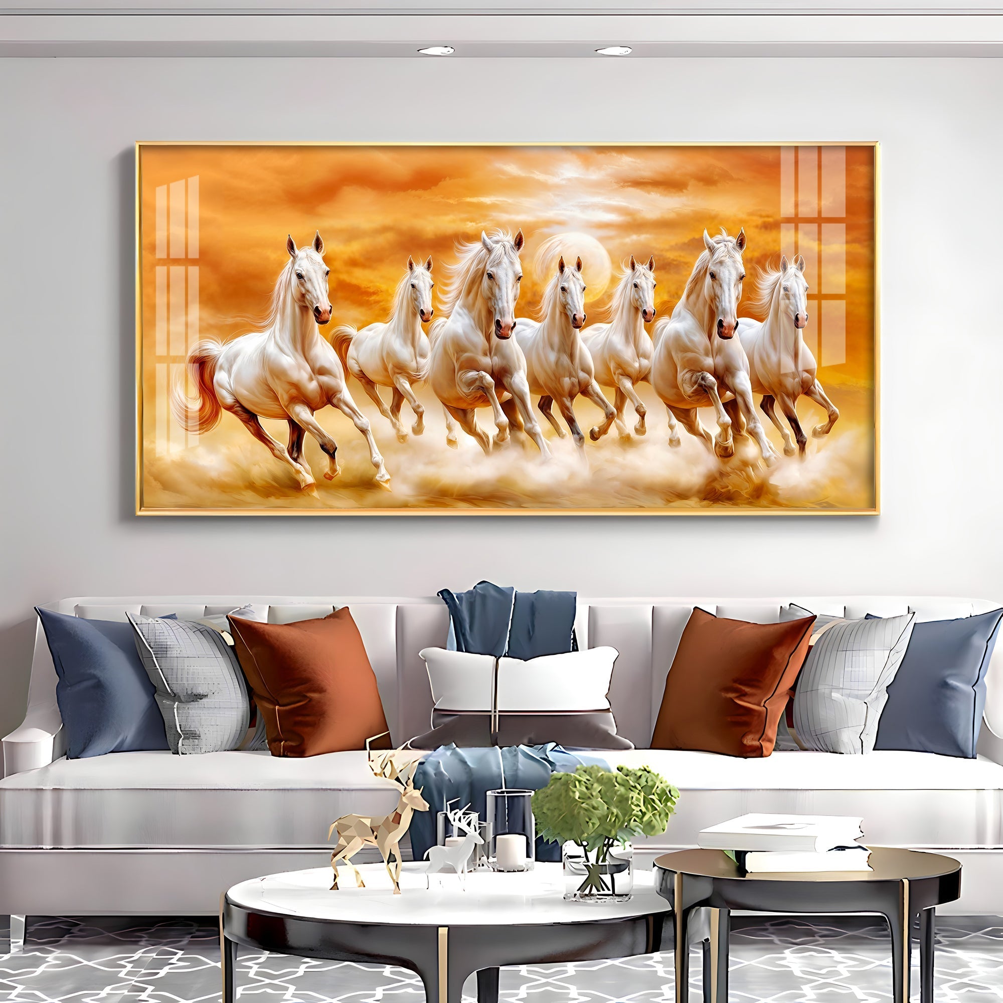 Graceful Vastu 7 Running Horse Acrylic Wall Painting – Calm Horse Canvas Wall Art