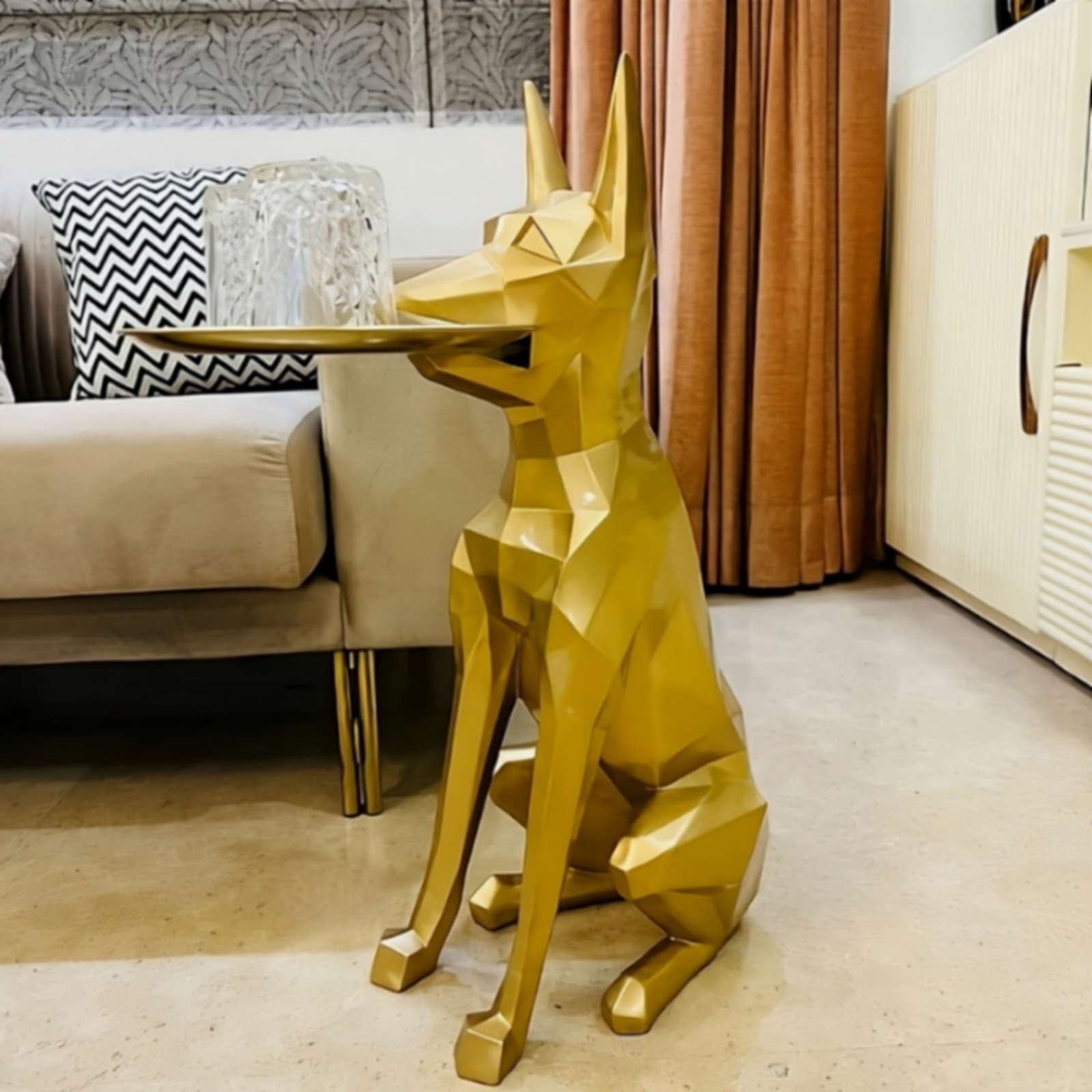 Dog Luna Diamond Decorative Showpiece with Tray in Yellow Color