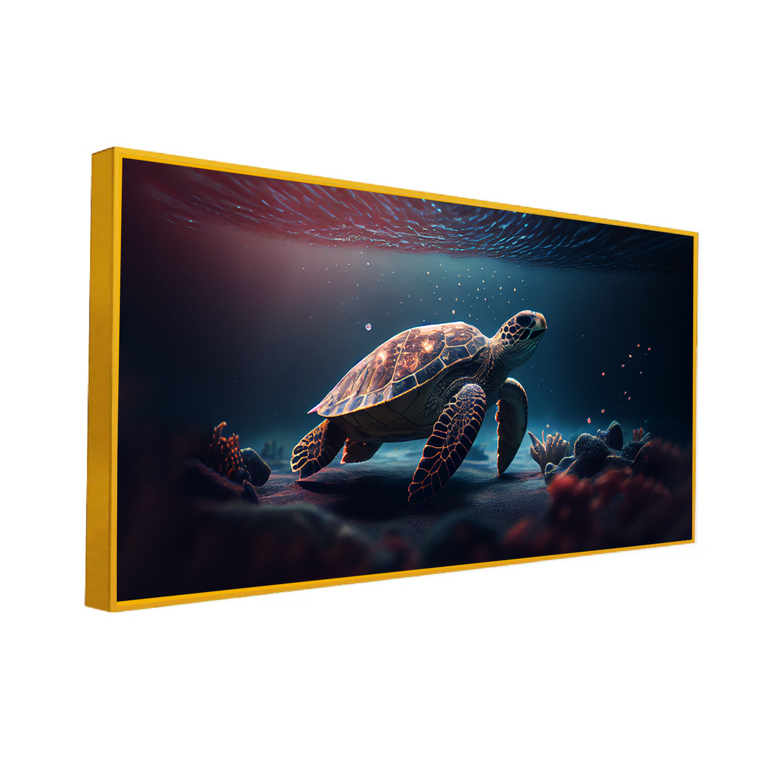Turtle Swimming Water With Sun Shining Canvas Wall Paintings