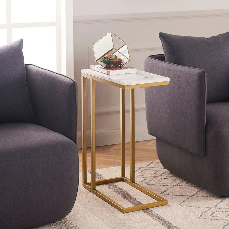 Premium C-Shaped White Marble Designer Side Table