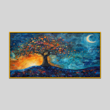 Blooming Tree Crescent Moon Nature Scenery Canvas Wall Paintings
