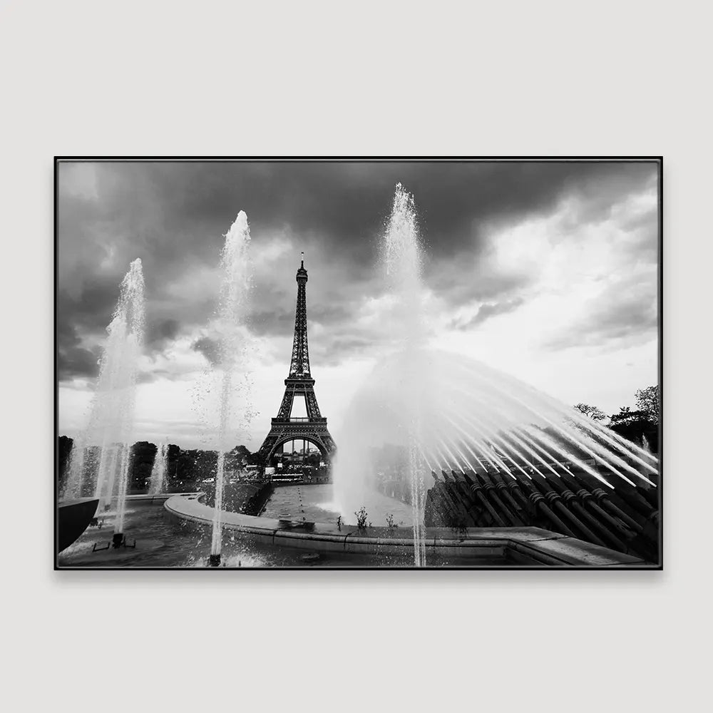 Dancing Fountain & Eiffle Tower Monochromic Framed Wall Art