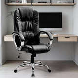 Black Leatherette High Back Office Chair | Ergonomic Desk Swivel Seat | Heavy Duty Chrome Base