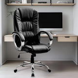 Black Leatherette High Back Office Chair | Ergonomic Desk Swivel Seat | Heavy Duty Chrome Base