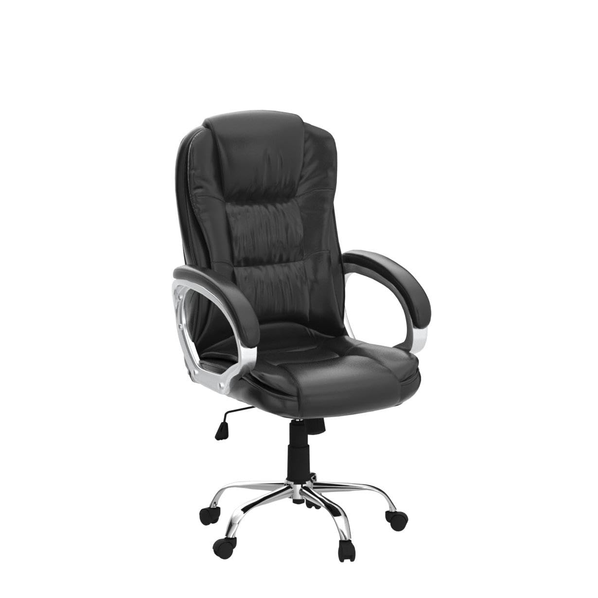 Black Leatherette High Back Office Chair | Ergonomic Desk Swivel Seat | Heavy Duty Chrome Base