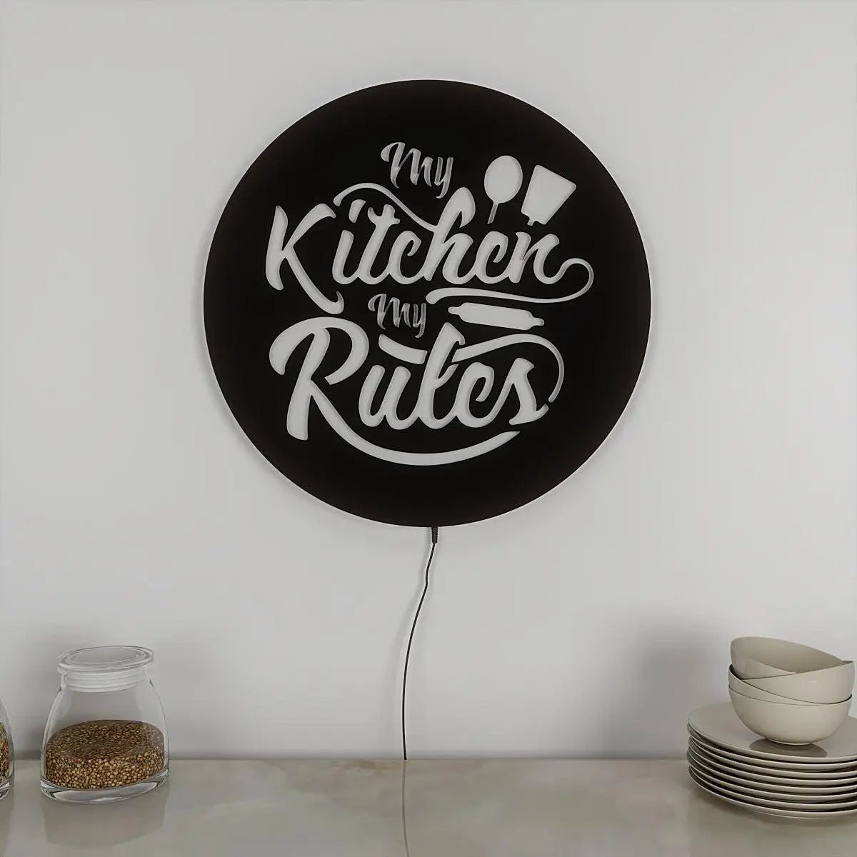 High-Quality 'My Kitchen My Rules' Backlit Wall Decor for Kitchen Decor