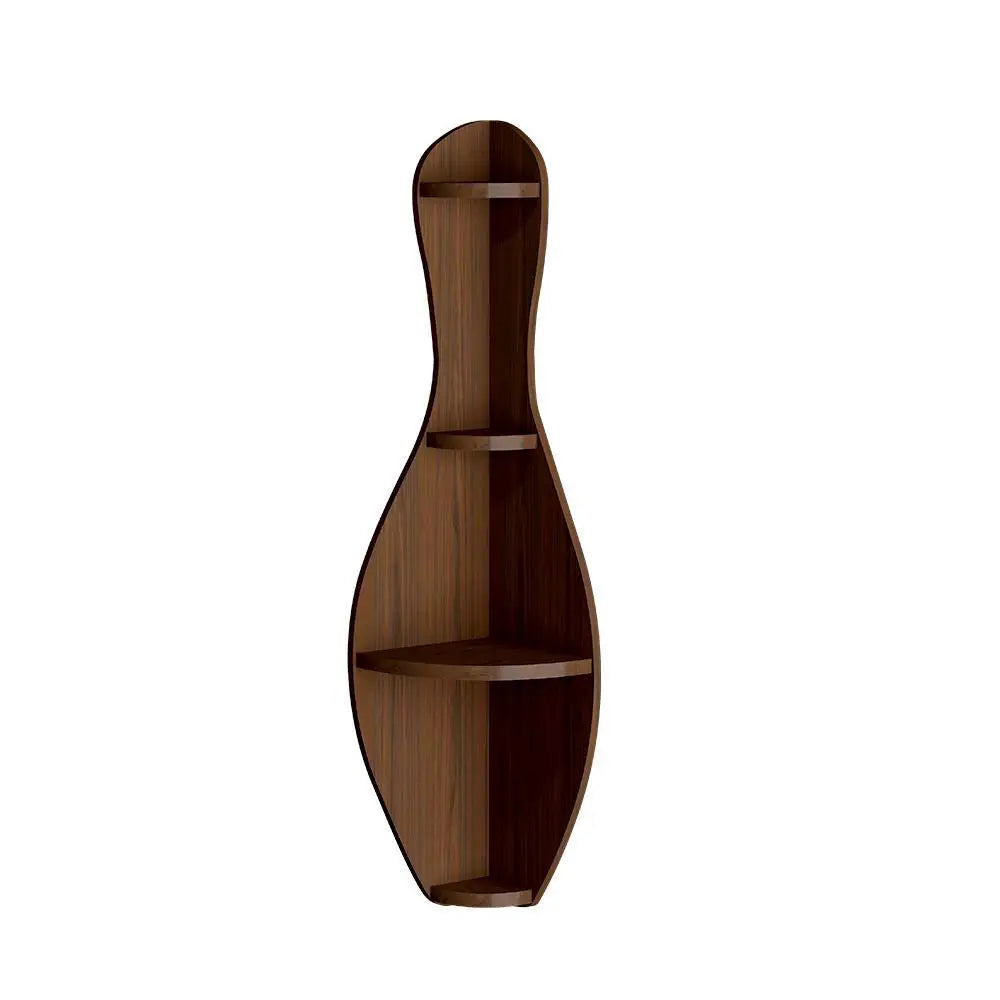 Bowling Shape Wood Corner Wall Shelf / Book Shelf,Walnut Finish