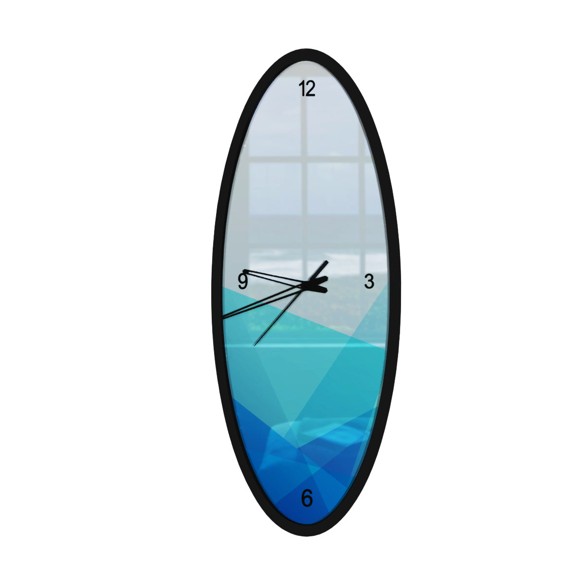 Shades Of Geometric Blue Wooden Oval Wall Clock