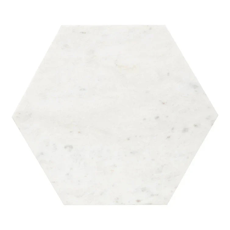 Hexagon Shape Marble Top Black Stand Side Table