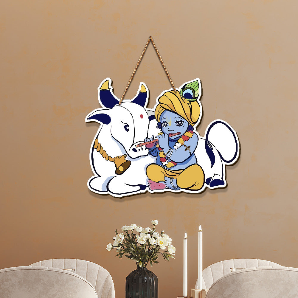 Designer Printed Krishna Wooden Wall Hanging
