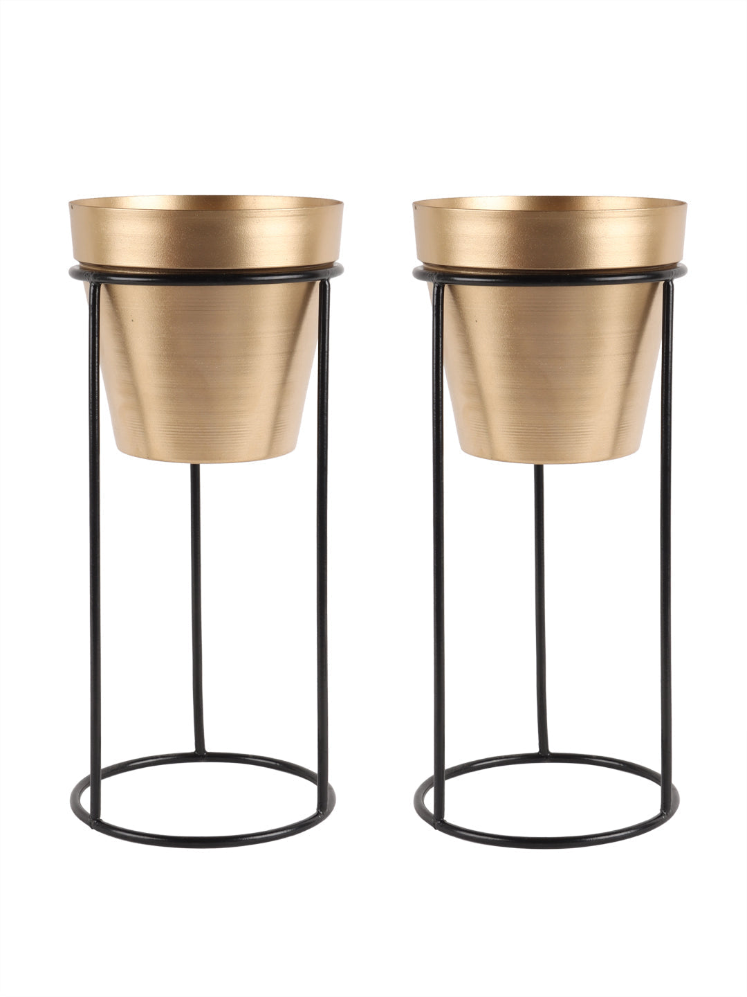 Big Pot Shape Planter with Stand Black & Gold Set of 2