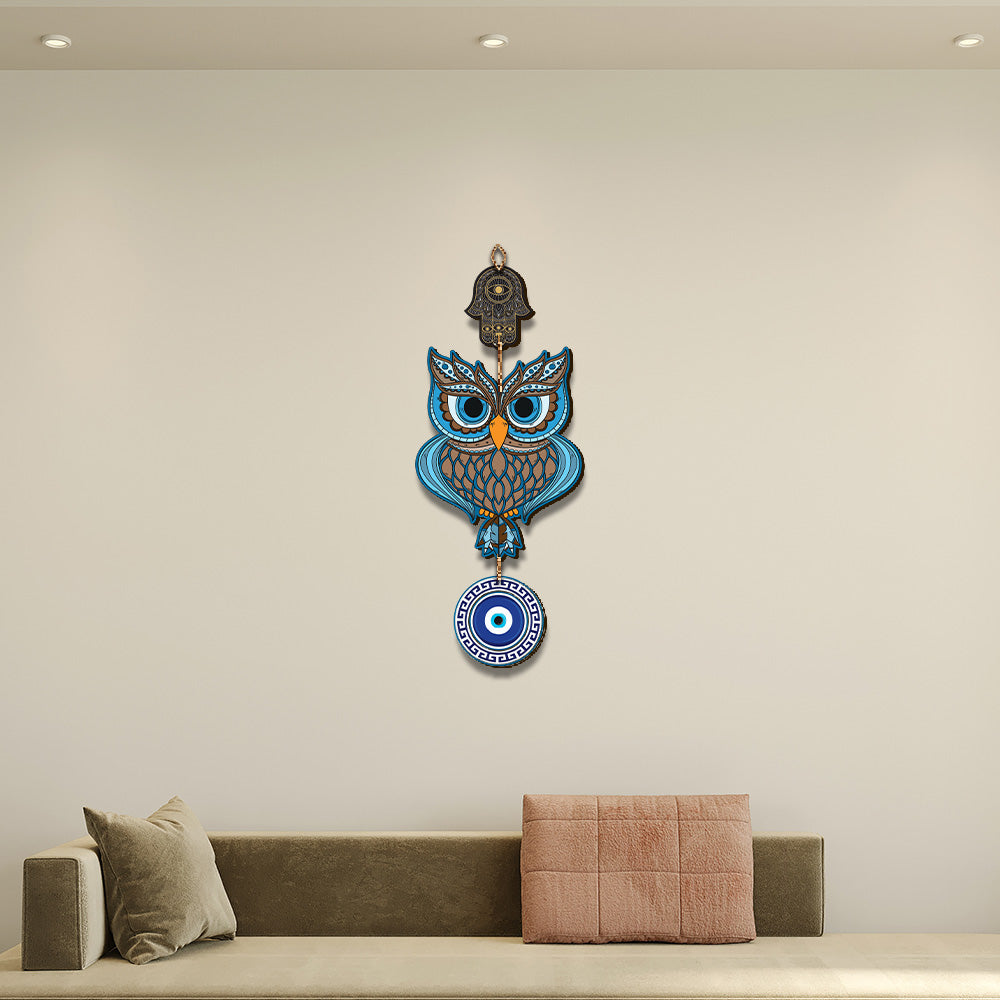 Wooden Owl Evil Eye  Nazar-Battu Wall Hanging for Wall Decor