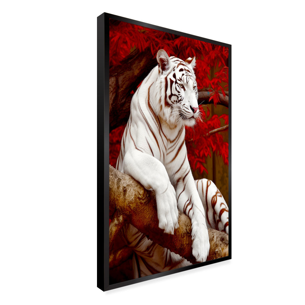 White Bengal Tiger Sitting Canvas Printed Wall Paintings & Arts