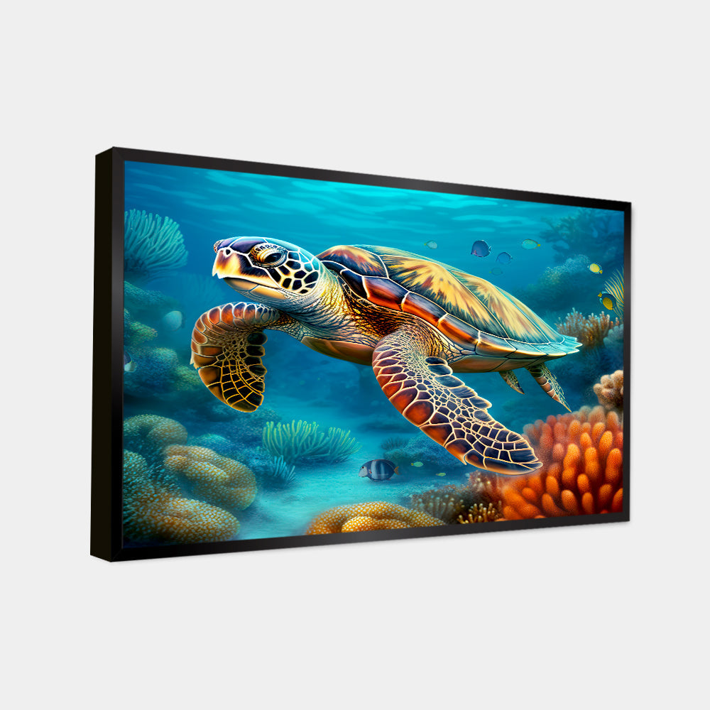 Beautiful Tortoise Float Under Water Canvas Printed Wall Paintings & Arts