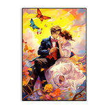 Young Couple Romantic Artwork Butterflies with Beautiful Sky Colorful Artwork Valentines Day Love Canvas Wall Paintings & Arts Gallery
