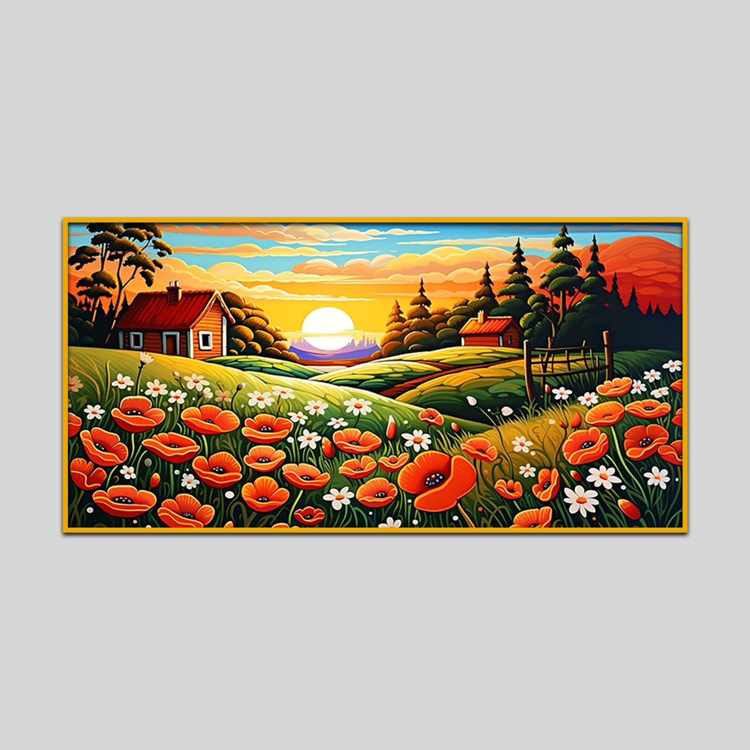 Summer Haven Beautiful Landscape with Flowers Red House Canvas Wall Paintings