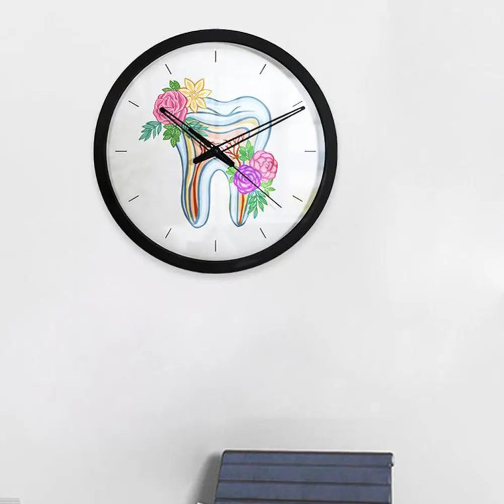 Floral Tooth Dentist Office Wall Clock
