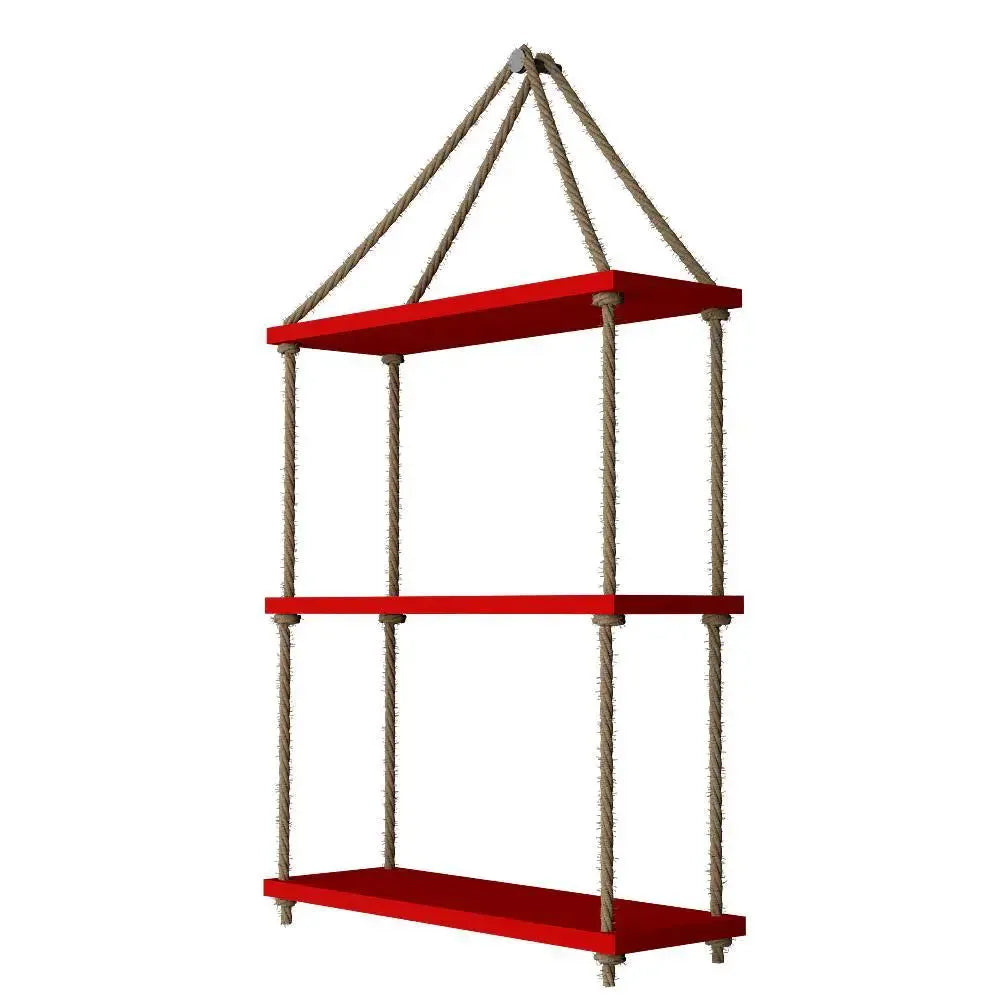 Planter Shelf Wooden Wall Hanging with Rope (Red Color)