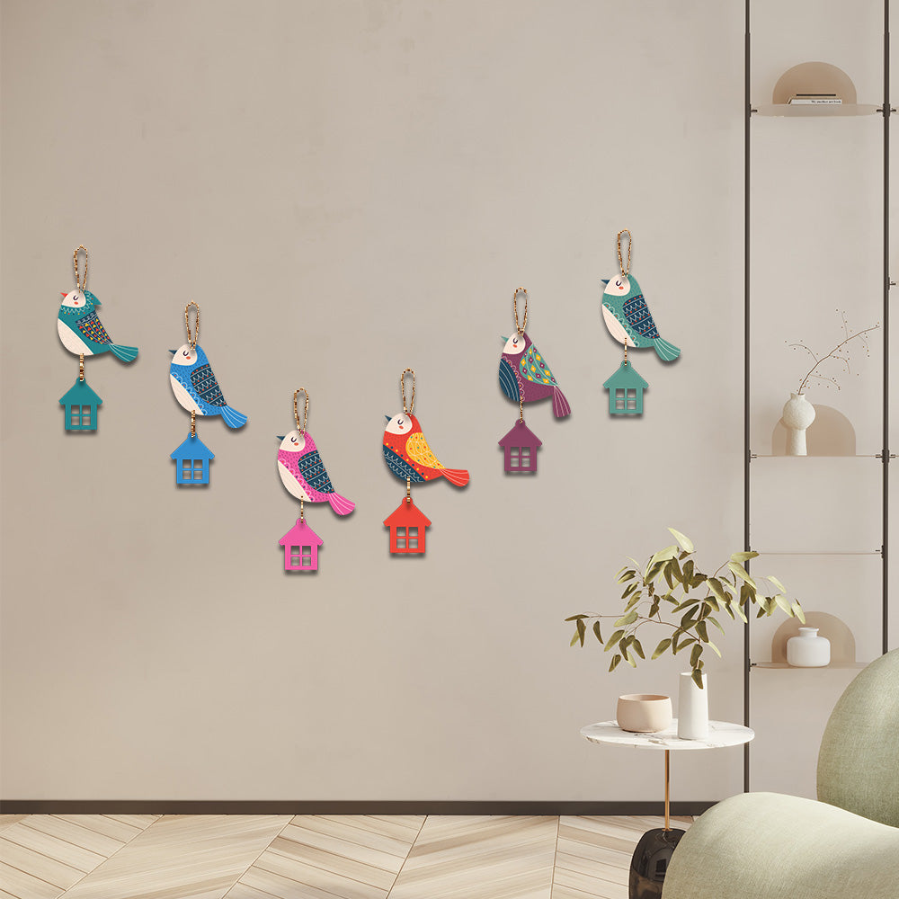 Multi Color Flying Birds Wooden Wall Hanging