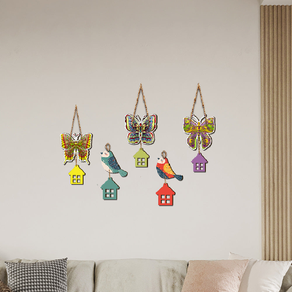 Multicolored Wooden Butterfly and Birds Wooden Wall Hanging