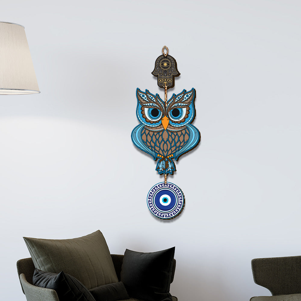 Wooden Owl Evil Eye  Nazar-Battu Wall Hanging for Wall Decor