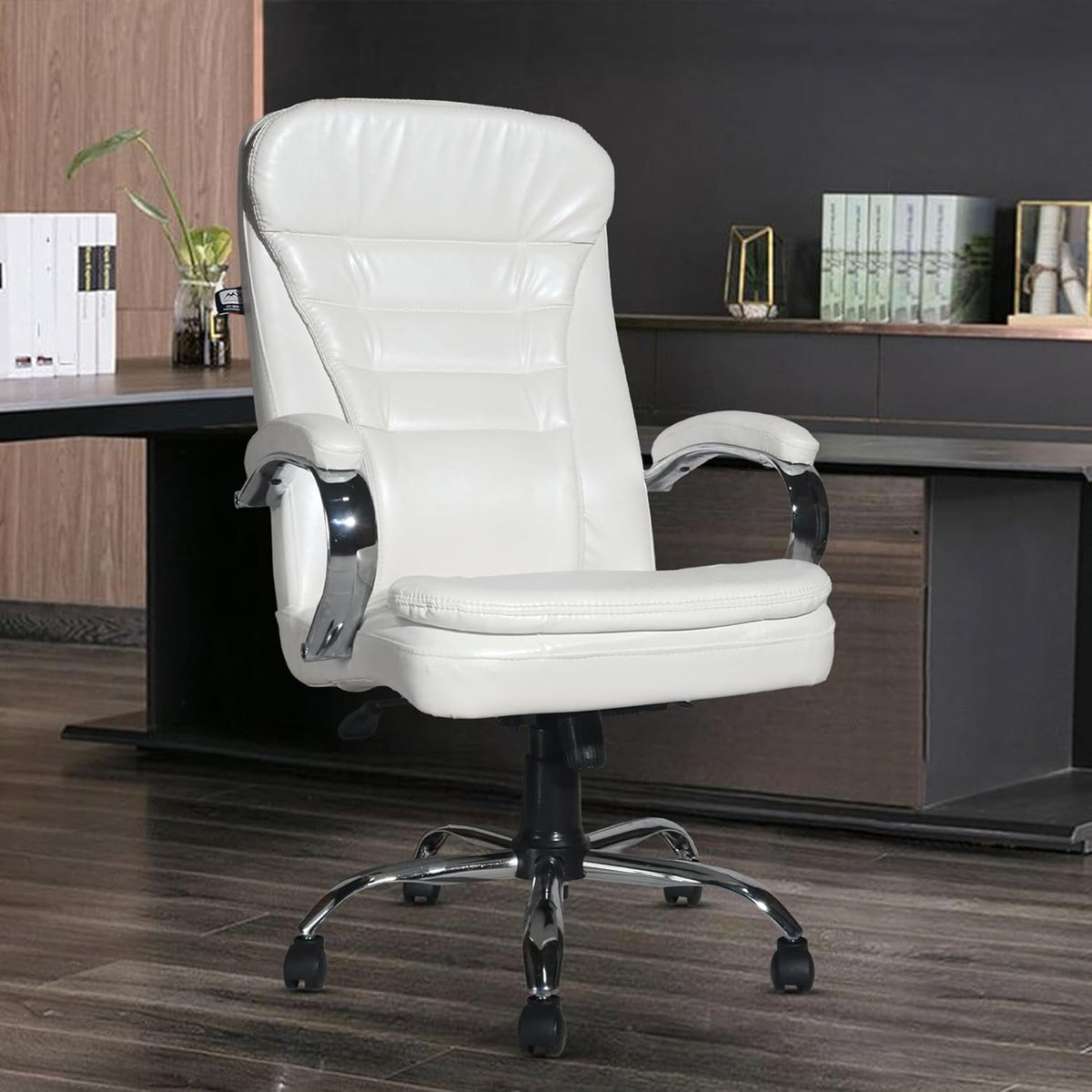 Majesty White Leatherette High Back Revolving Office Chair | Executive CEO Director Boss Chair