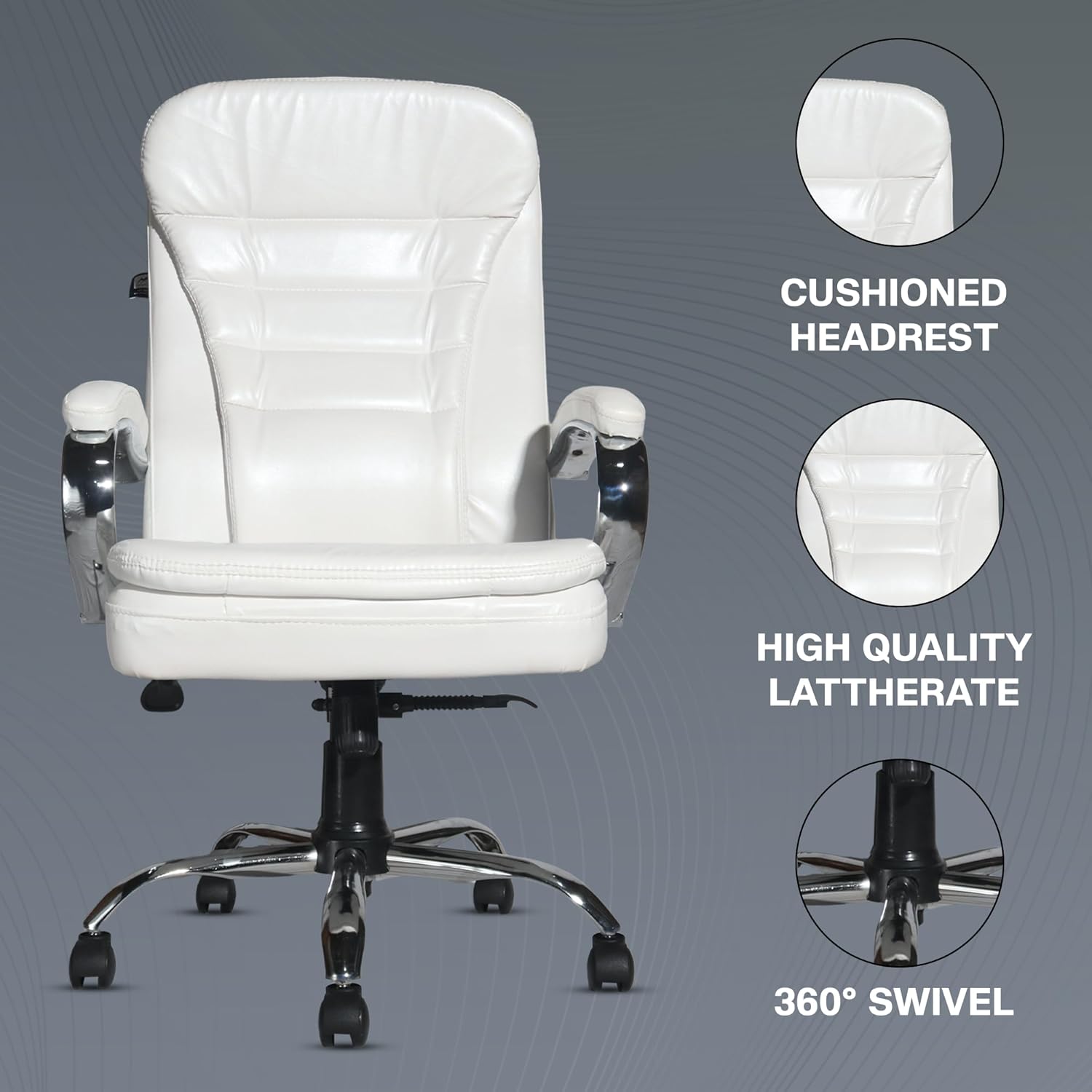 Majesty White Leatherette High Back Revolving Office Chair | Executive CEO Director Boss Chair