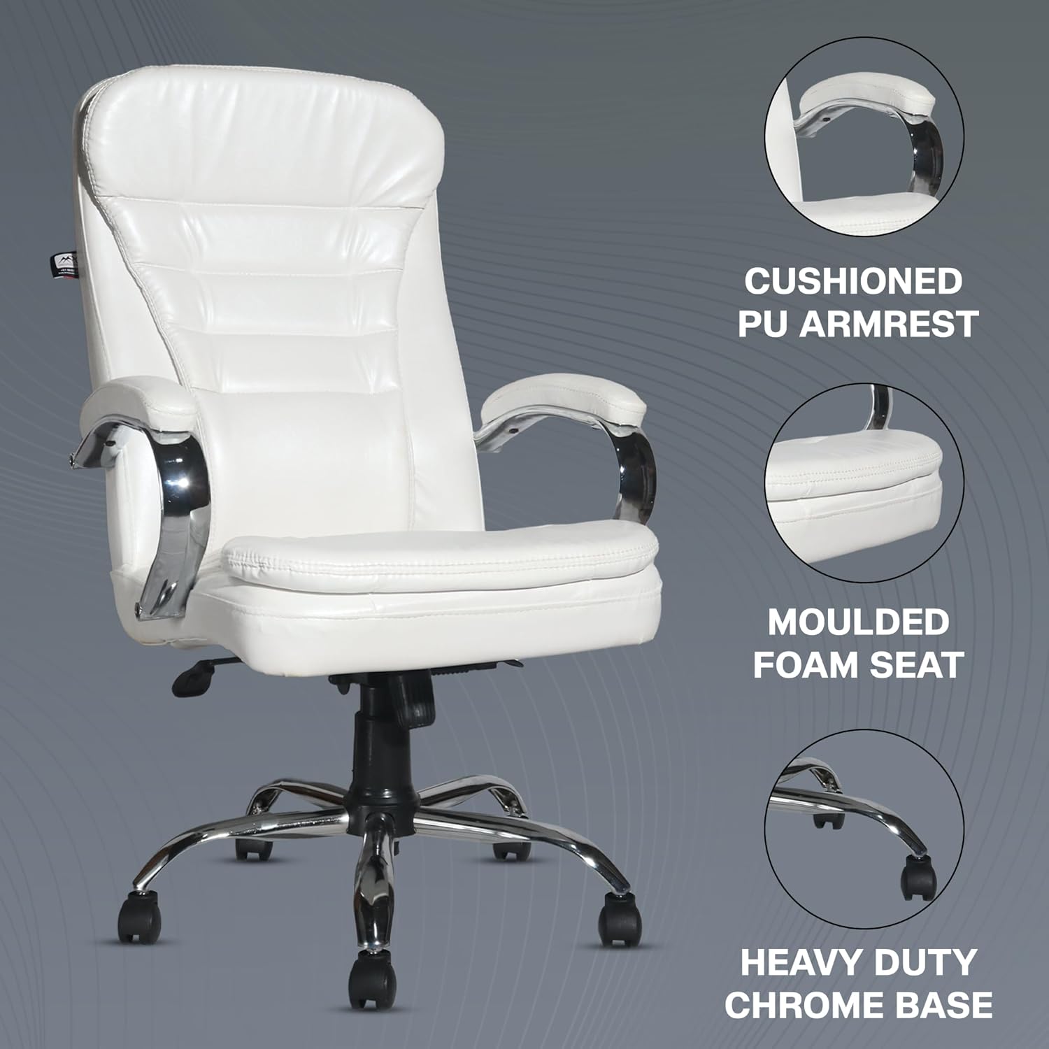 Majesty White Leatherette High Back Revolving Office Chair | Executive CEO Director Boss Chair