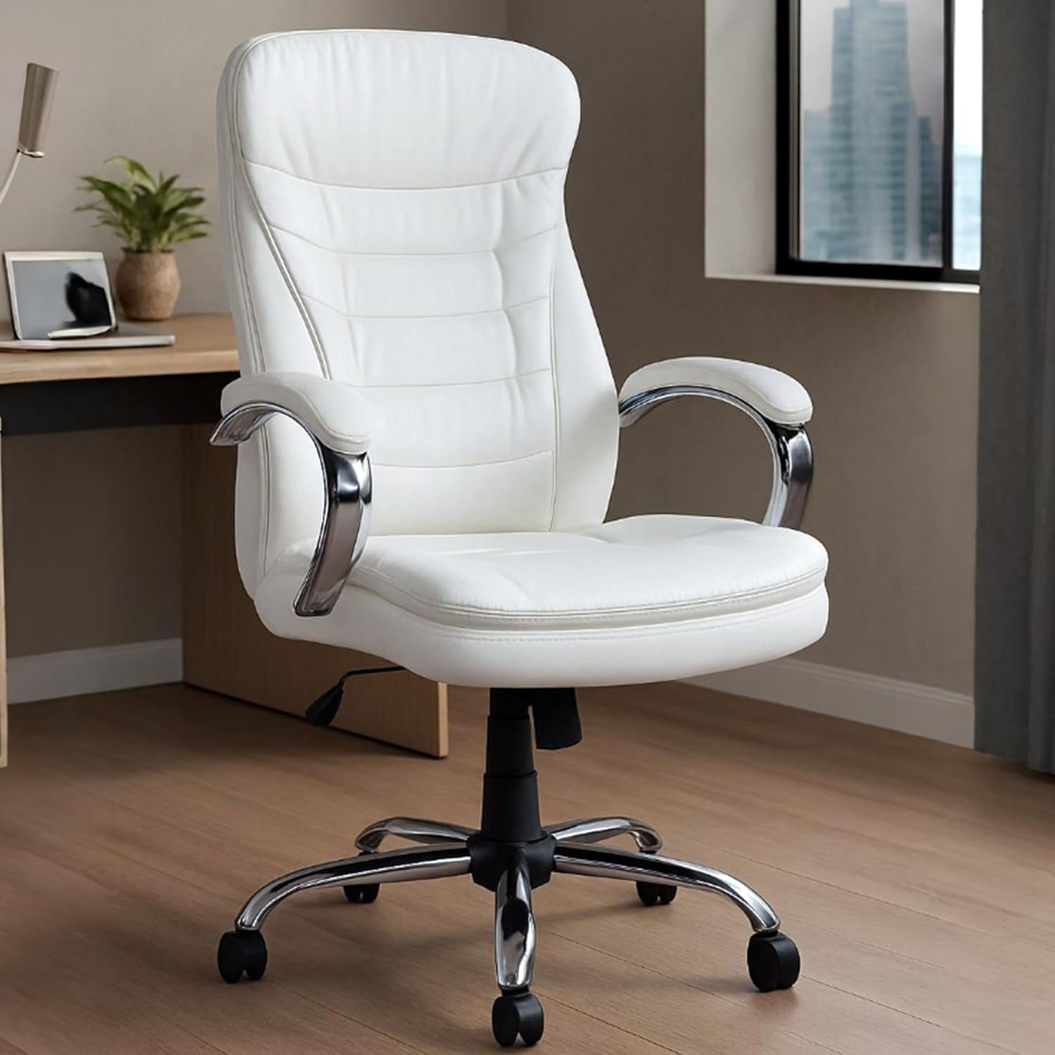 Majesty White Leatherette High Back Revolving Office Chair | Executive CEO Director Boss Chair