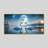 Romantic Scenery Swans Birds Frozen Lake Full Moon Winter Night