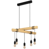 5 Light Black Steel Natural Wooden Bar Wooden Ceiling Light
