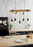 5 Light Black Steel Natural Wooden Bar Wooden Ceiling Light
