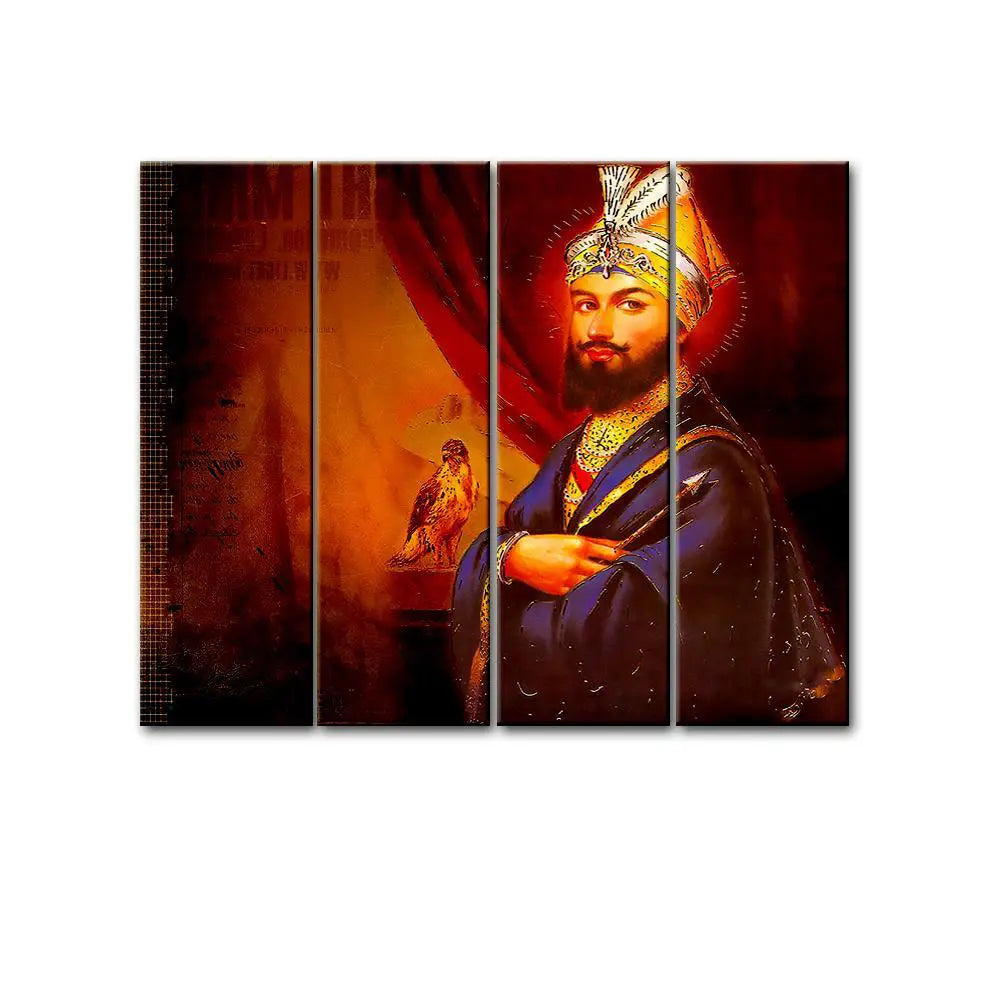 Guru Gobind Singh 4 PCS Wall Painting Framed On Wood