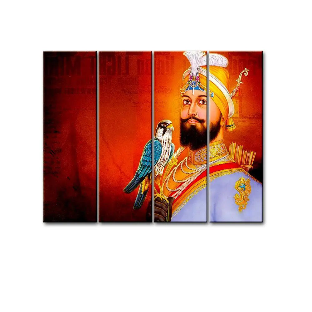 Guru Gobind Singh 4 PCS Wall Painting Framed On Wood