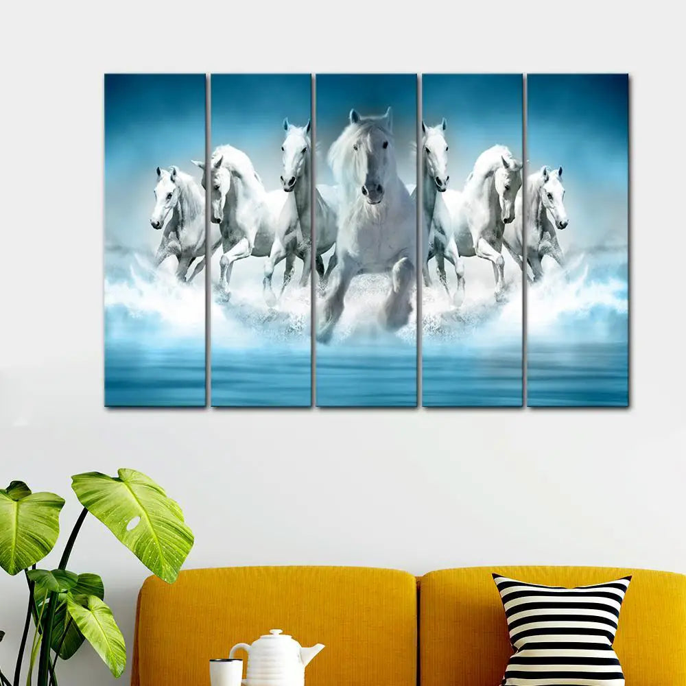 Seven Running Horses Panoramic Canvas Wall Painting
