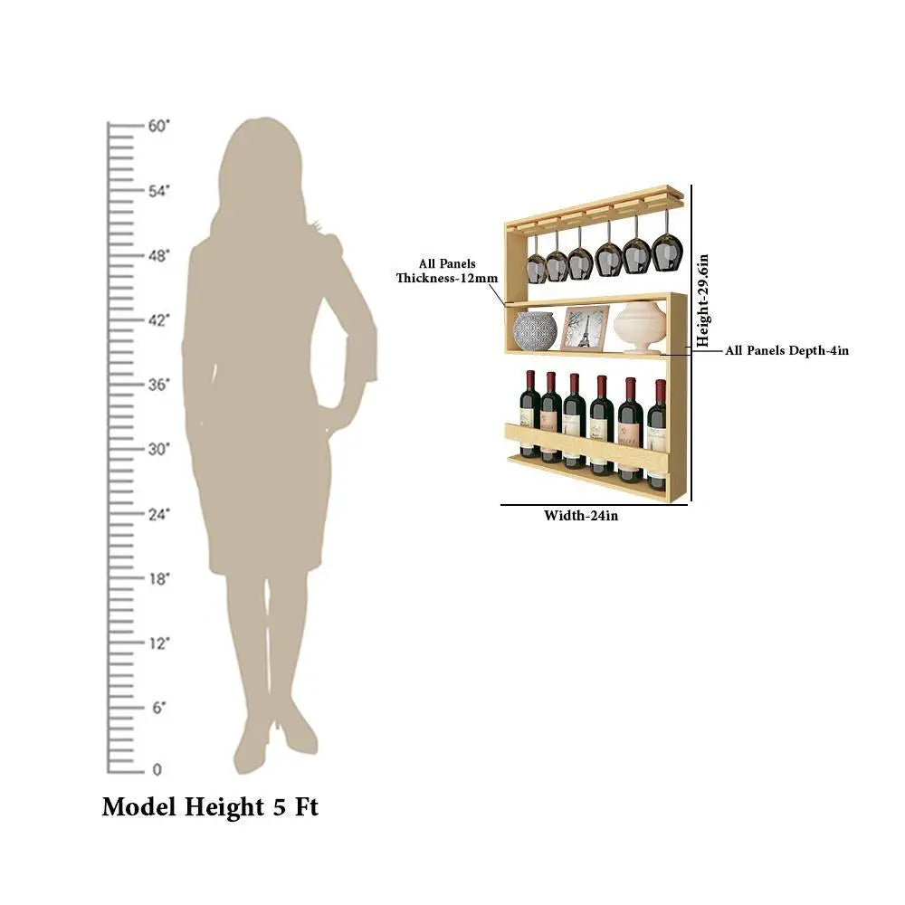 Modern MDF Bar Wall Shelf / Mini Bar Cabinet in Oak Finish