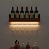 Backlit MDF Bar Wall Shelf-cum-Mini Bar Cabinet in Walnut Finish