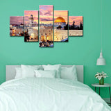 Skyline Of The Old City At He Western 5 Pieces Canvas Print Islamic Wall Painting