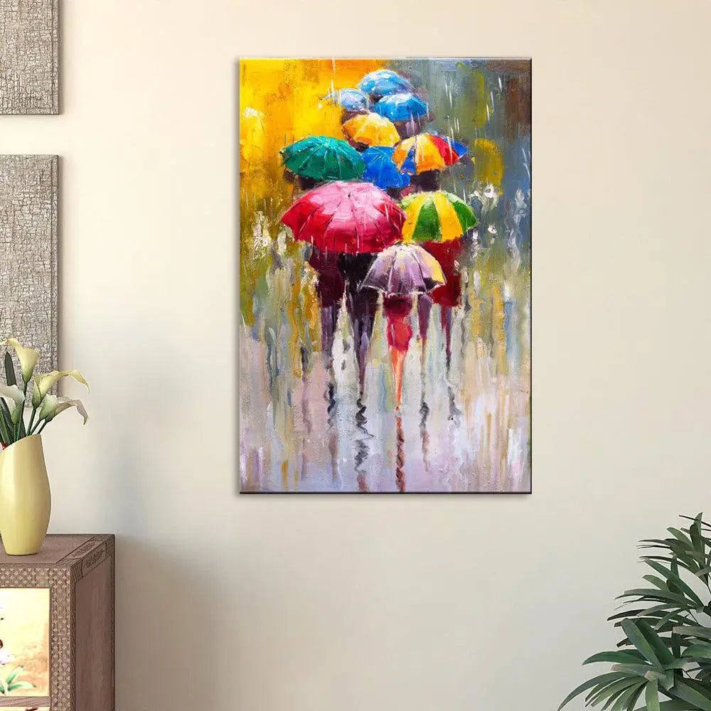 Colorful Rainy Season  /  Beautiful Design Canvas Printed Painting Stretched on Wood Bars 61 x 41cm