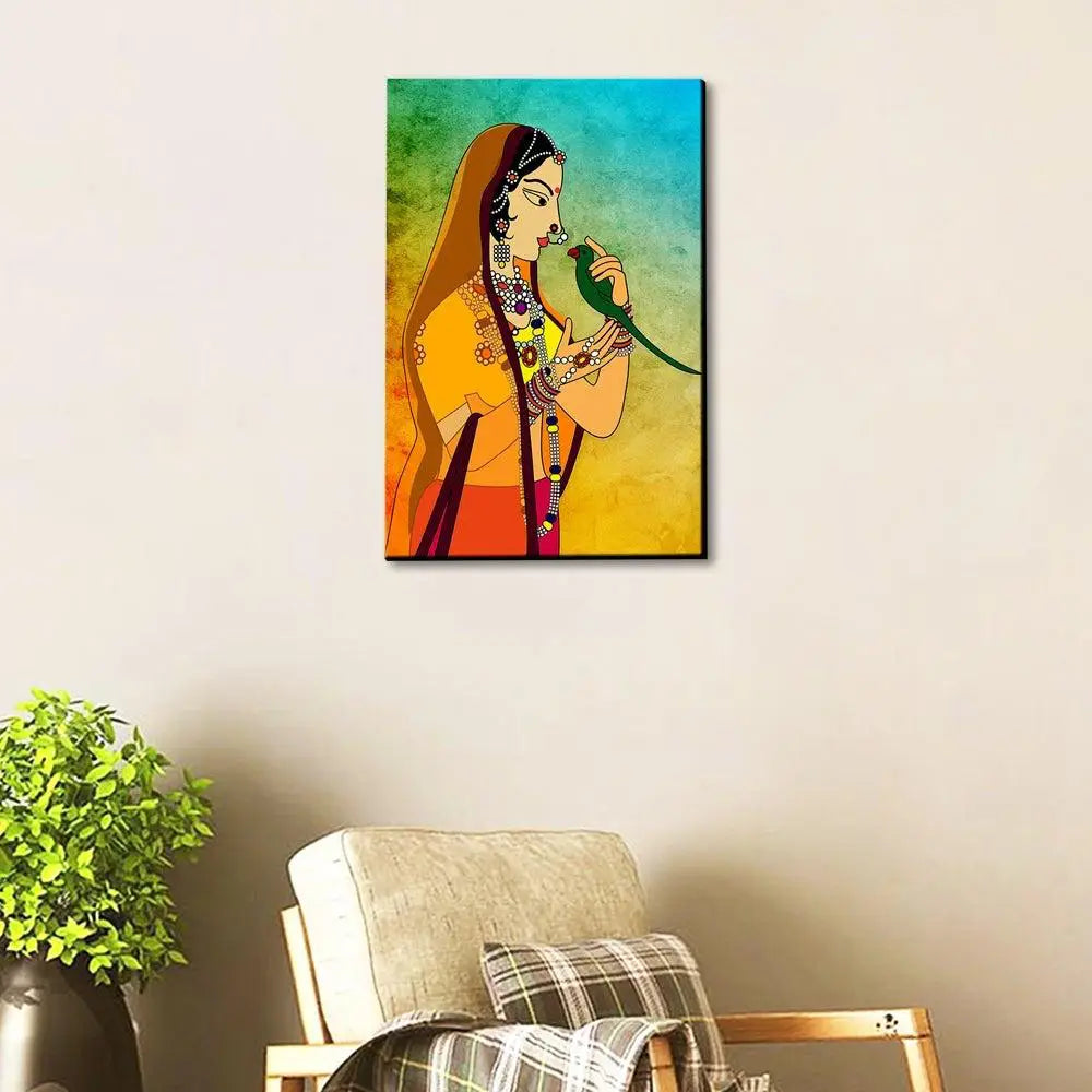 Traditional Madhubani Painting /  Canvas Print  Stretched on Wood Bars 61 x 41cm