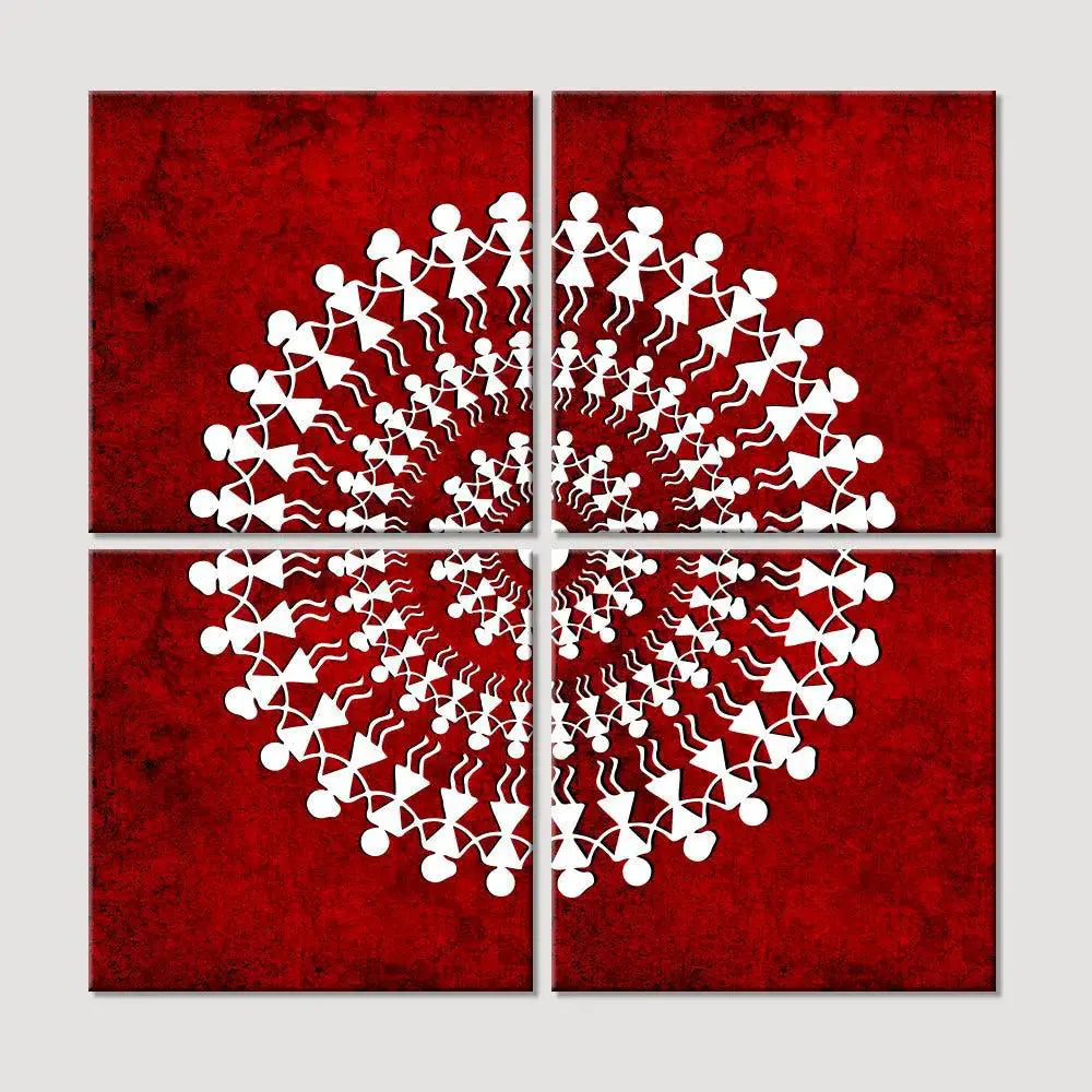 Warli Folk Art Painting Wall Hanging, Set of 4 Pieces